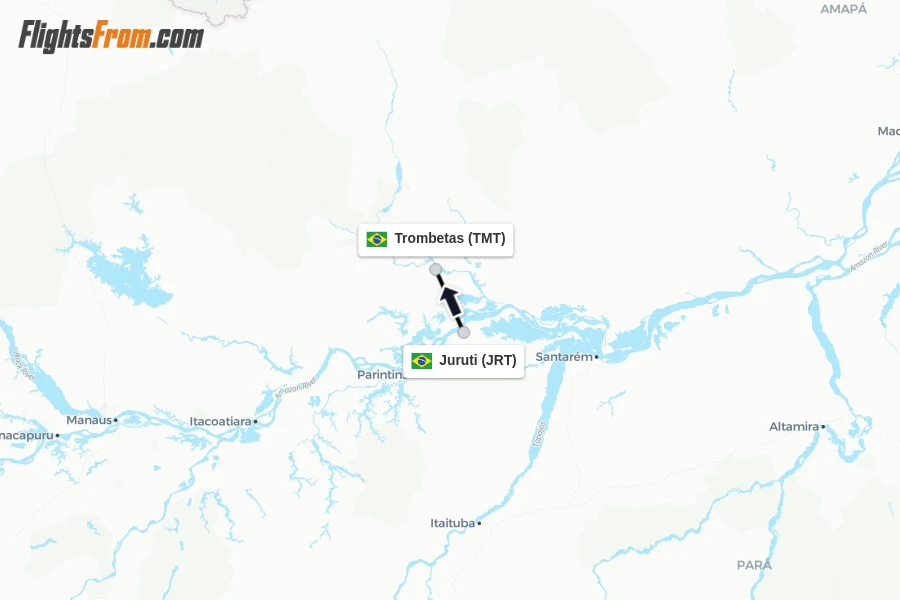 Flights from Juruti to Trombetas route map