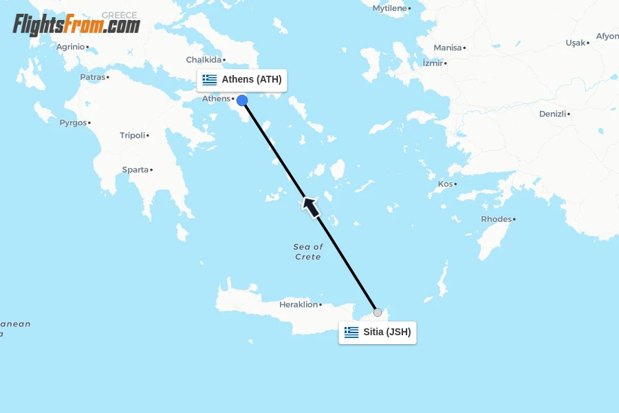 Flights from Sitia to Athens route map