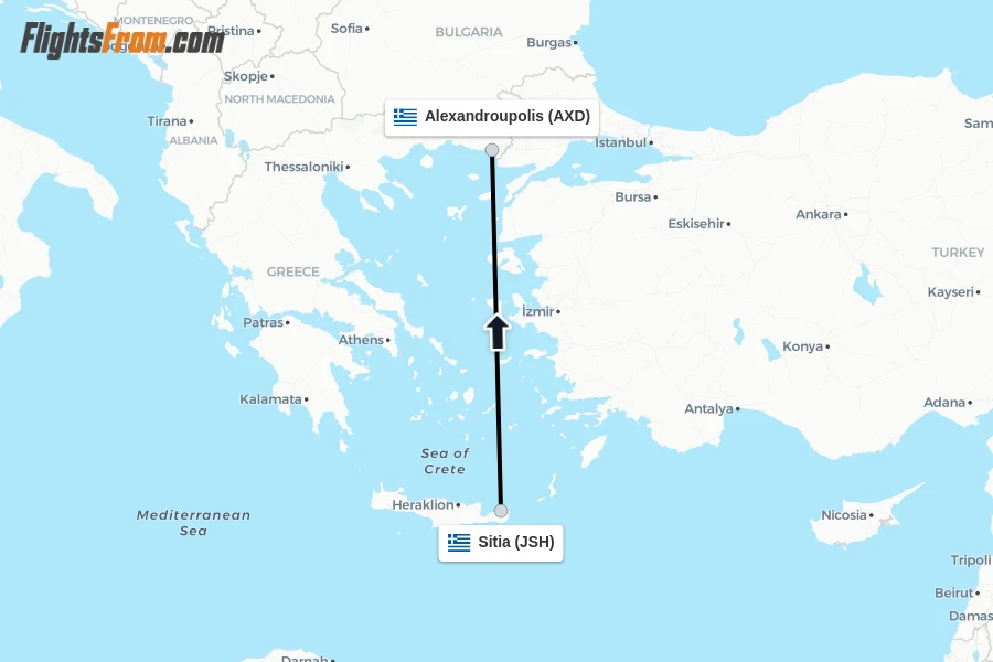 Flights from Sitia to Alexandroupolis route map