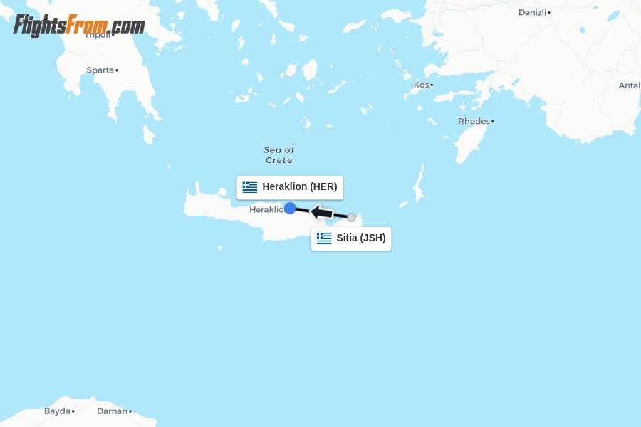 Flights from Sitia to Heraklion route map
