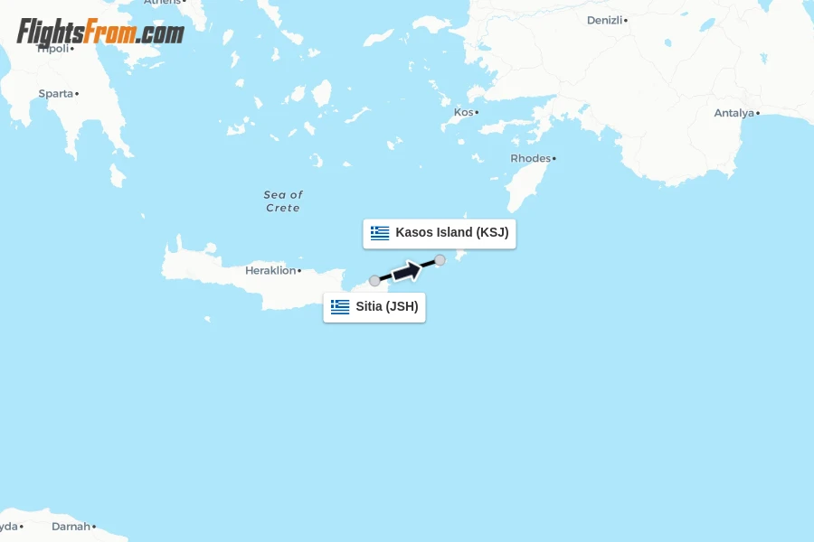 Flights from Sitia to Kasos Island route map
