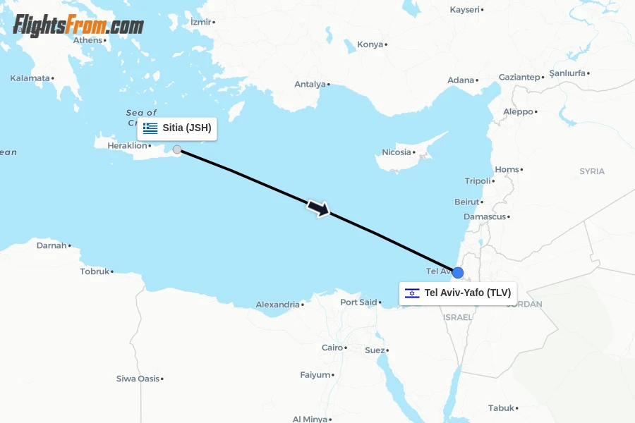 Flights from Sitia to Tel Aviv-Yafo route map