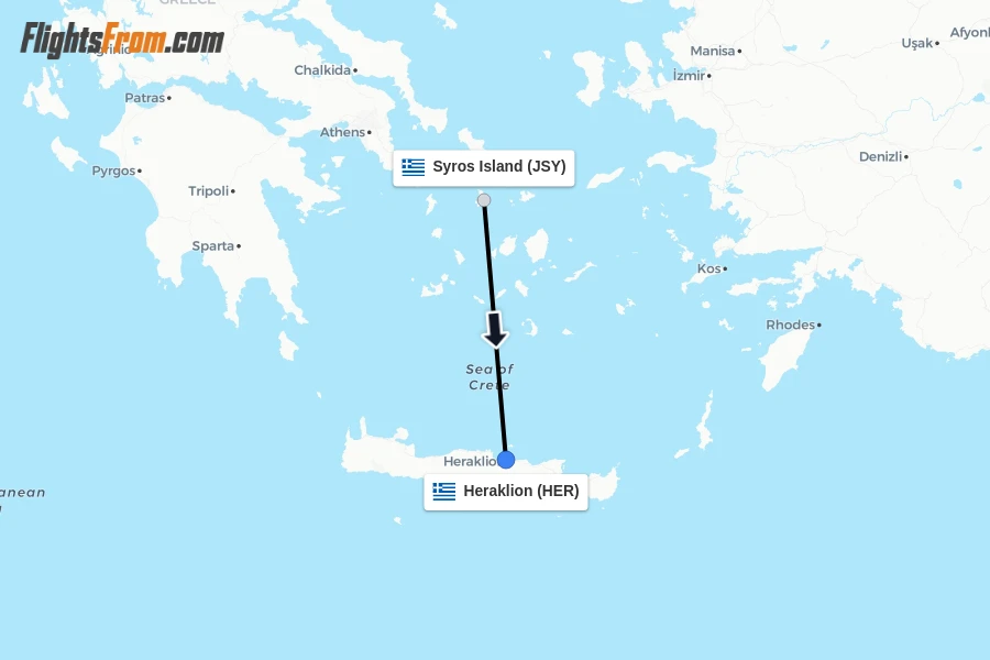 Flights from Syros Island to Heraklion route map