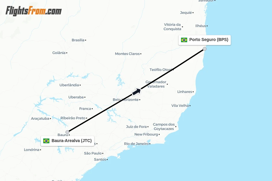 Flights from Baura-Arealva to Porto Seguro route map