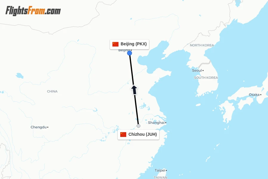 Flights from Chizhou to Beijing route map