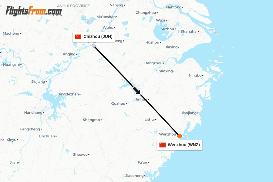 Flights from Chizhou to Wenzhou route map