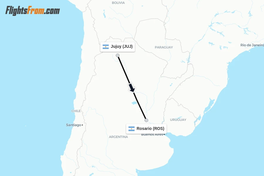 Flights from Jujuy to Rosario route map
