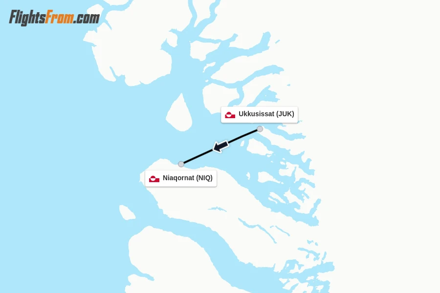 Flights from Ukkusissat to Niaqornat route map
