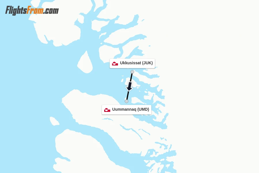 Flights from Ukkusissat to Uummannaq route map