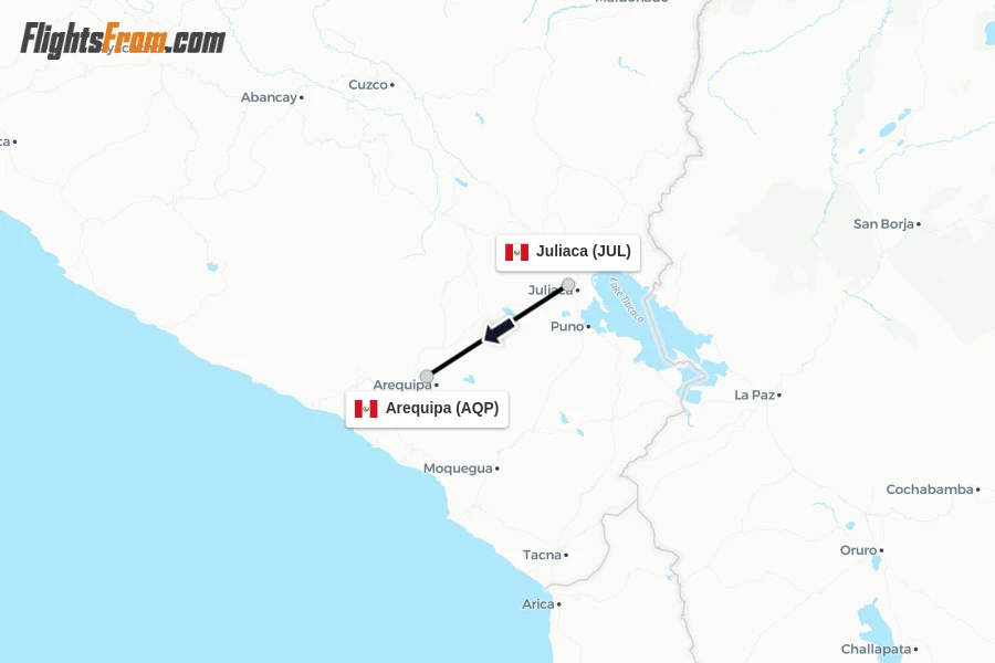 Flights from Juliaca to Arequipa route map