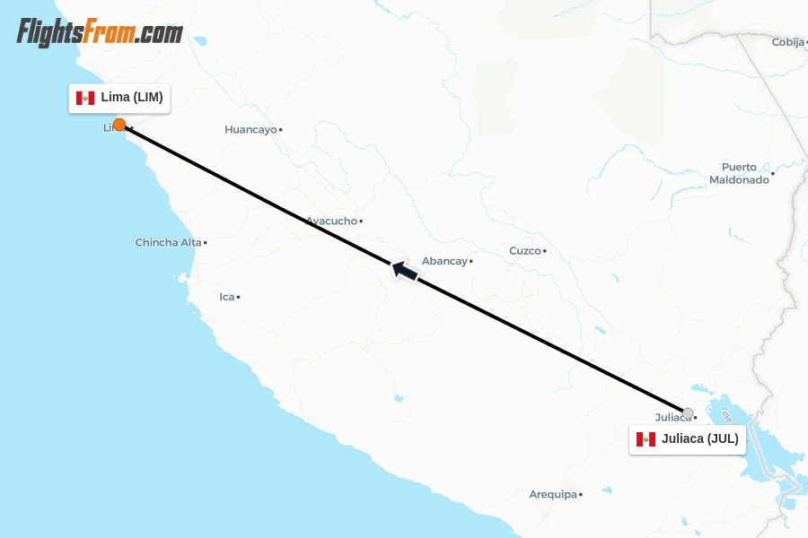 Flights from Juliaca to Lima route map
