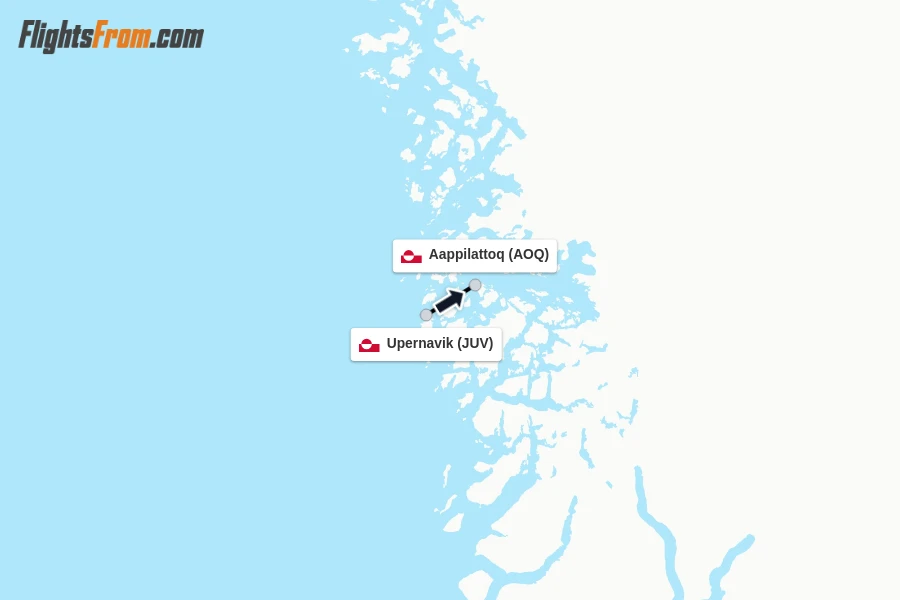 Flights from Upernavik to Aappilattoq route map