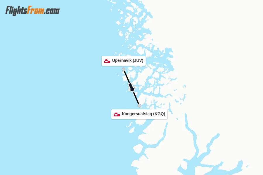 Flights from Upernavik to Kangersuatsiaq route map