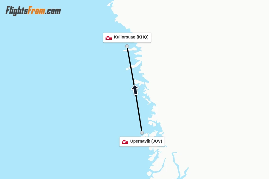Flights from Upernavik to Kullorsuaq route map