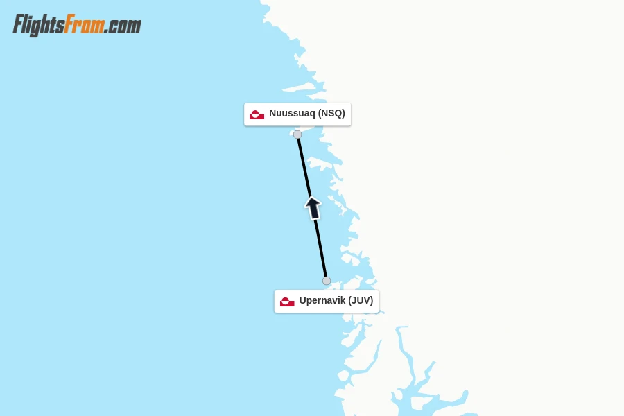 Flights from Upernavik to Nuussuaq route map