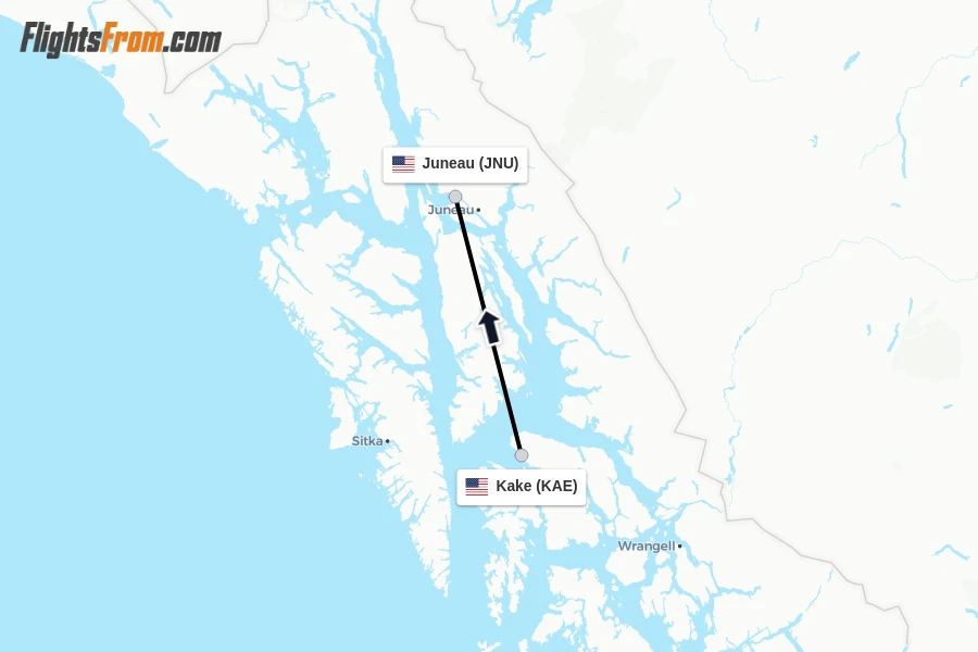 Flights from Kake to Juneau route map