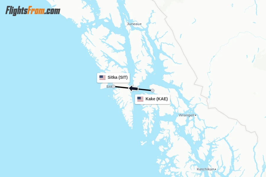 Flights from Kake to Sitka route map