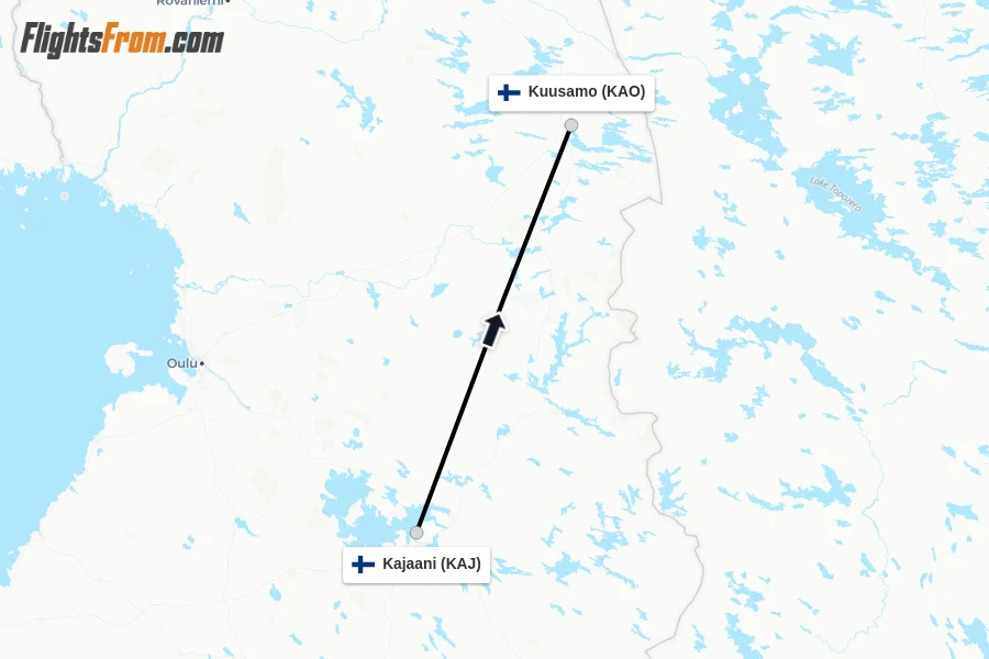 Flights from Kajaani to Kuusamo route map