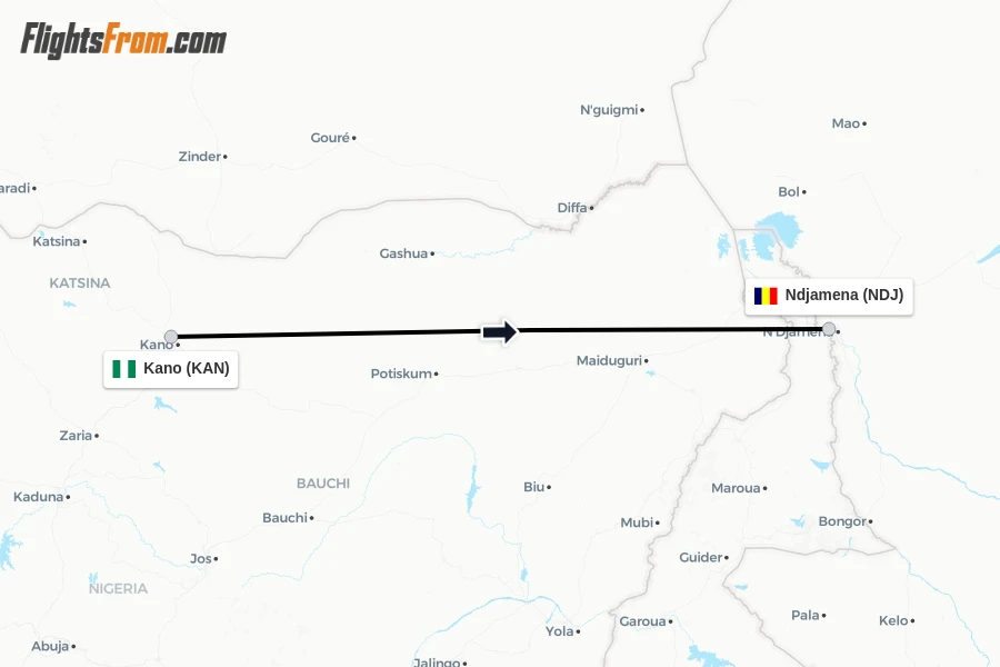 Flights from Kano to Ndjamena route map