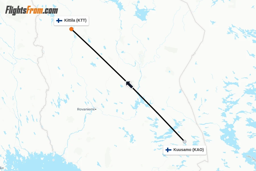 Flights from Kuusamo to Kittila route map