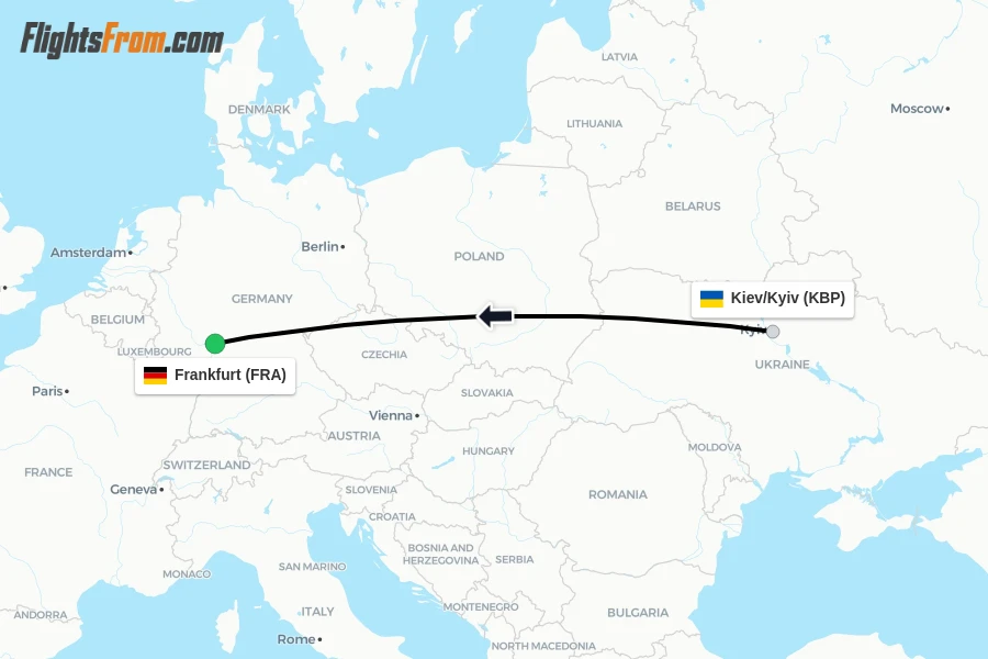 Flights from Kiev/Kyiv to Frankfurt route map