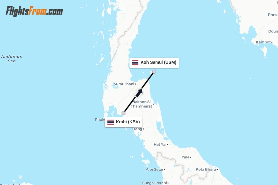 Flights from Krabi to Koh Samui route map