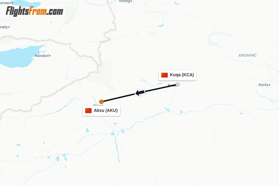 Flights from Kuqa to Aksu route map