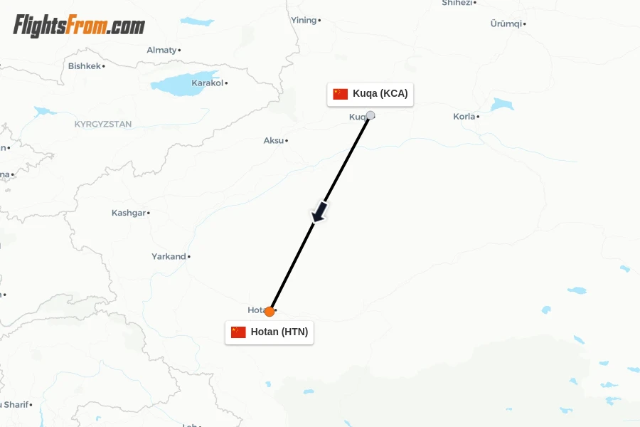 Flights from Kuqa to Hotan route map