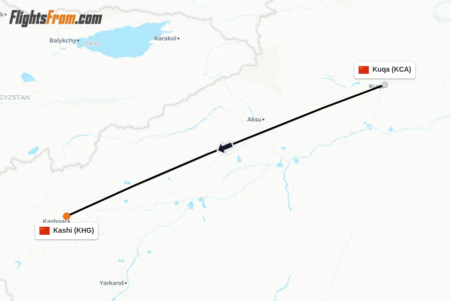 Flights from Kuqa to Kashi route map