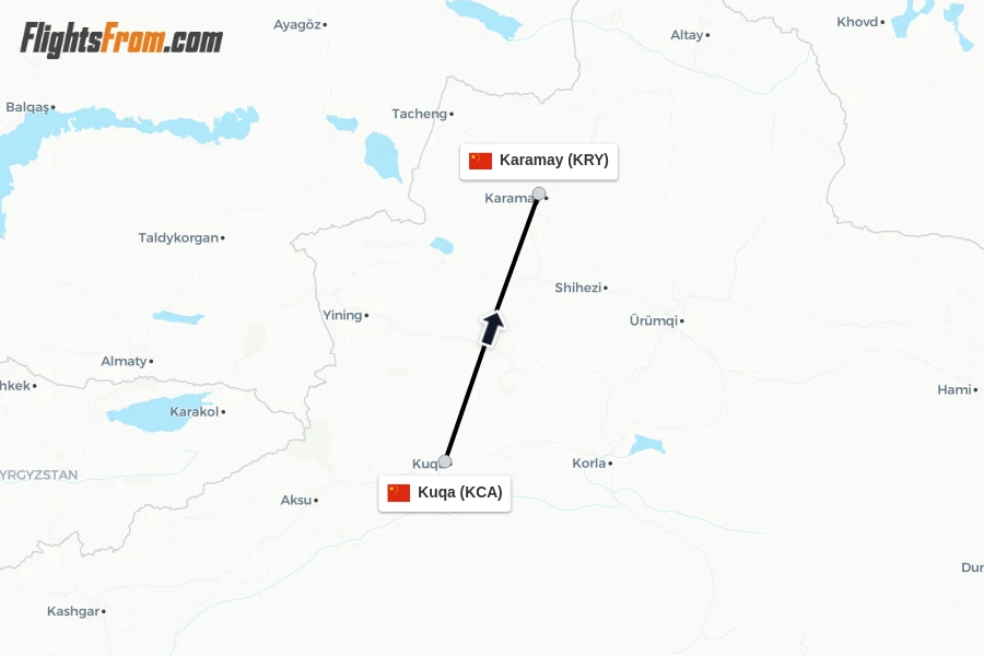 Flights from Kuqa to Karamay route map