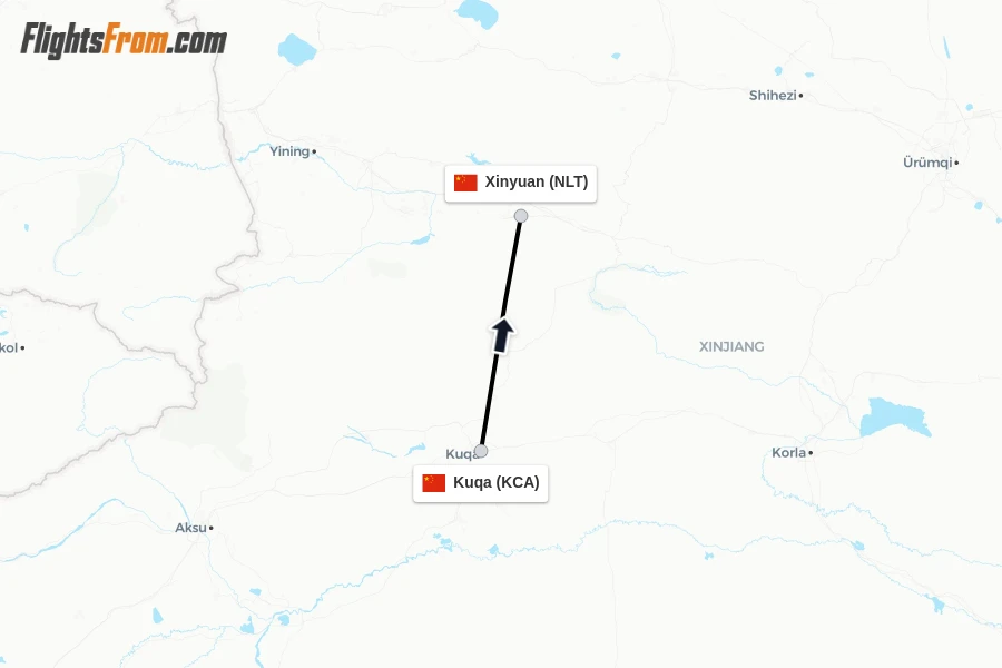 Flights from Kuqa to Xinyuan route map