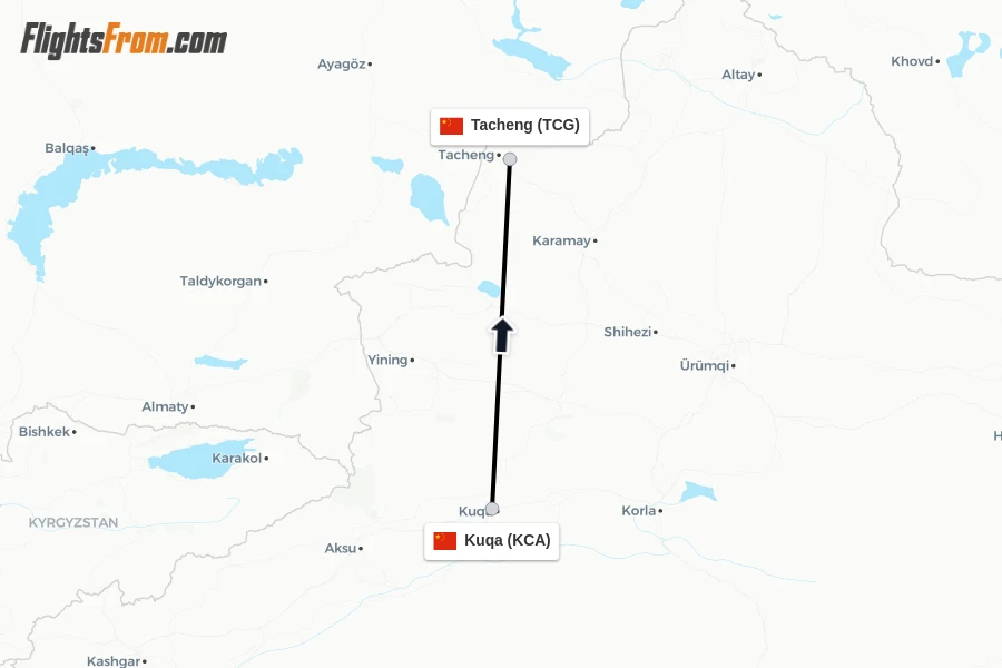 Flights from Kuqa to Tacheng route map