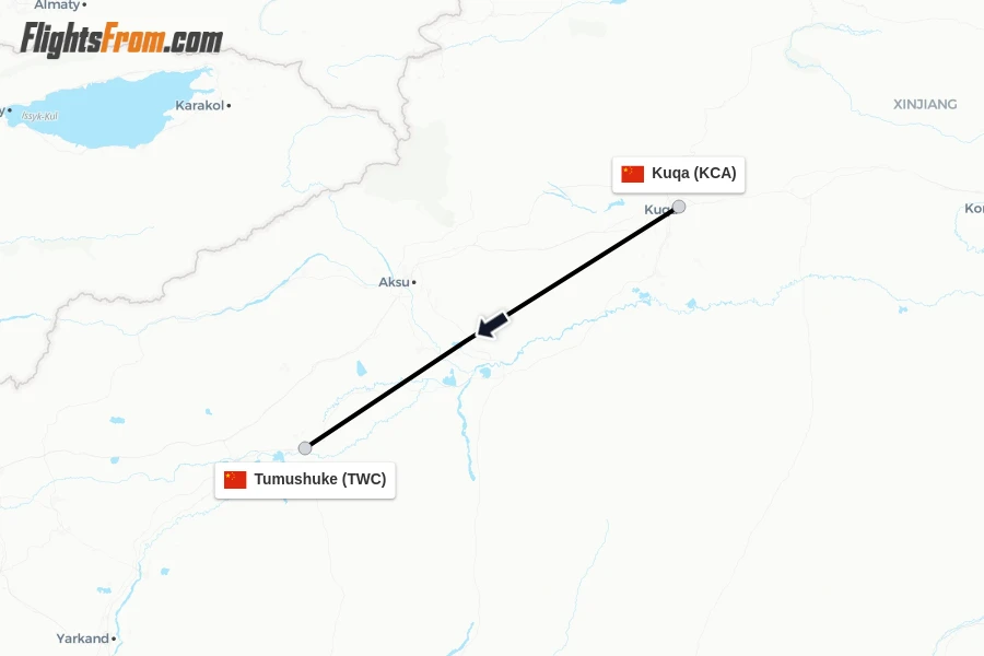 Flights from Kuqa to Tumushuke route map
