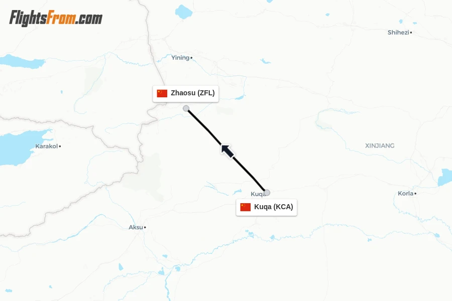 Flights from Kuqa to Zhaosu route map