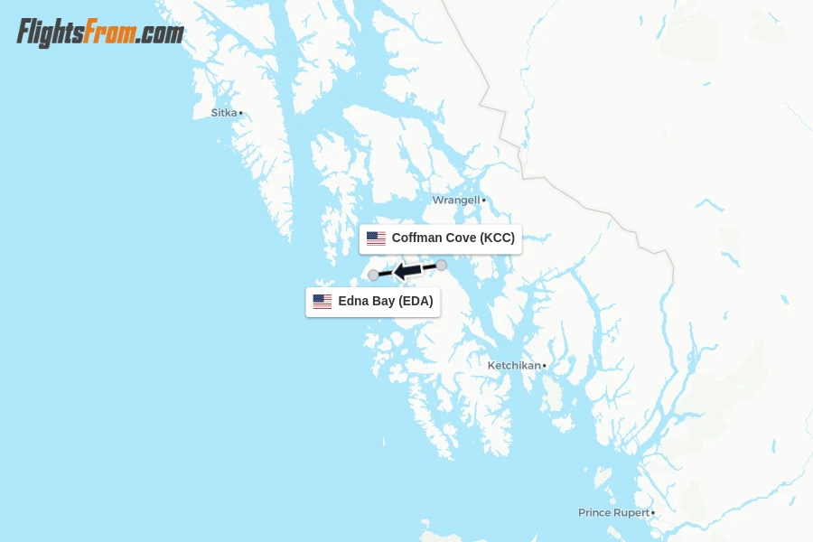Flights from Coffman Cove to Edna Bay route map