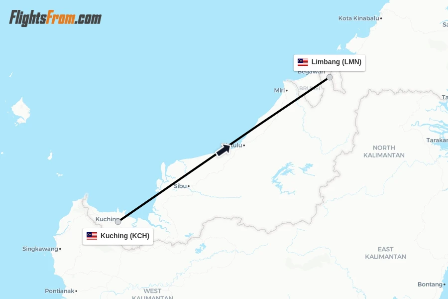 Flights from Kuching to Limbang route map