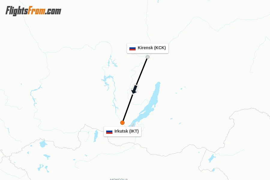 Flights from Kirensk to Irkutsk route map