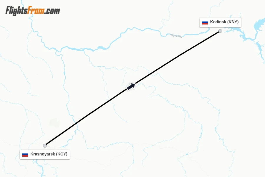 Flights from Krasnoyarsk to Kodinsk route map