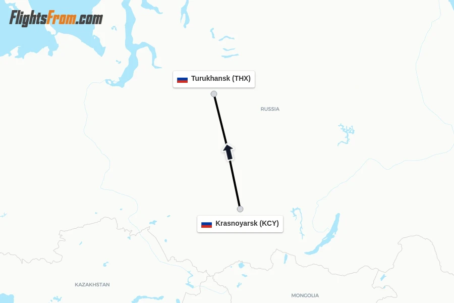 Flights from Krasnoyarsk to Turukhansk route map