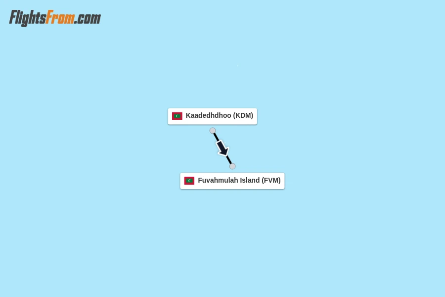 Flights from Kaadedhdhoo to Fuvahmulah Island route map