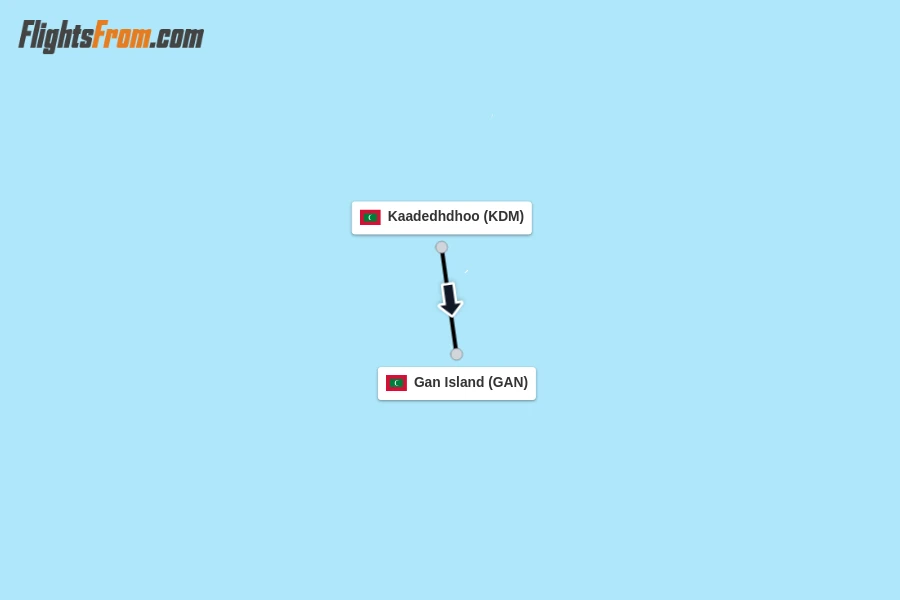 Flights from Kaadedhdhoo to Gan Island route map