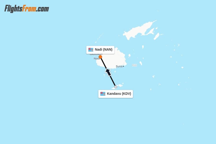 Flights from Kandavu to Nadi route map