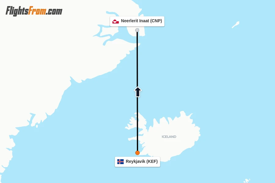 Flights from Reykjavik to Neerlerit Inaat route map