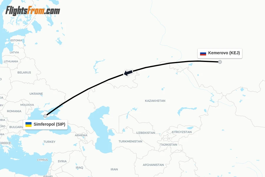 Flights from Kemerovo to Simferopol route map