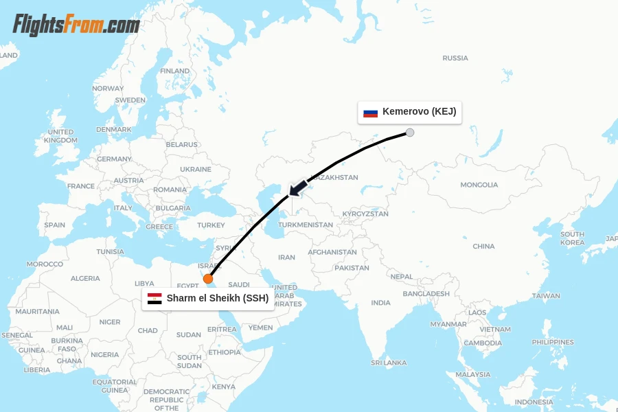 Flights from Kemerovo to Sharm el Sheikh route map