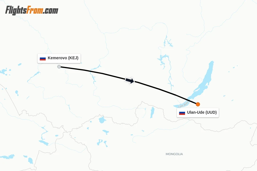 Flights from Kemerovo to Ulan-Ude route map