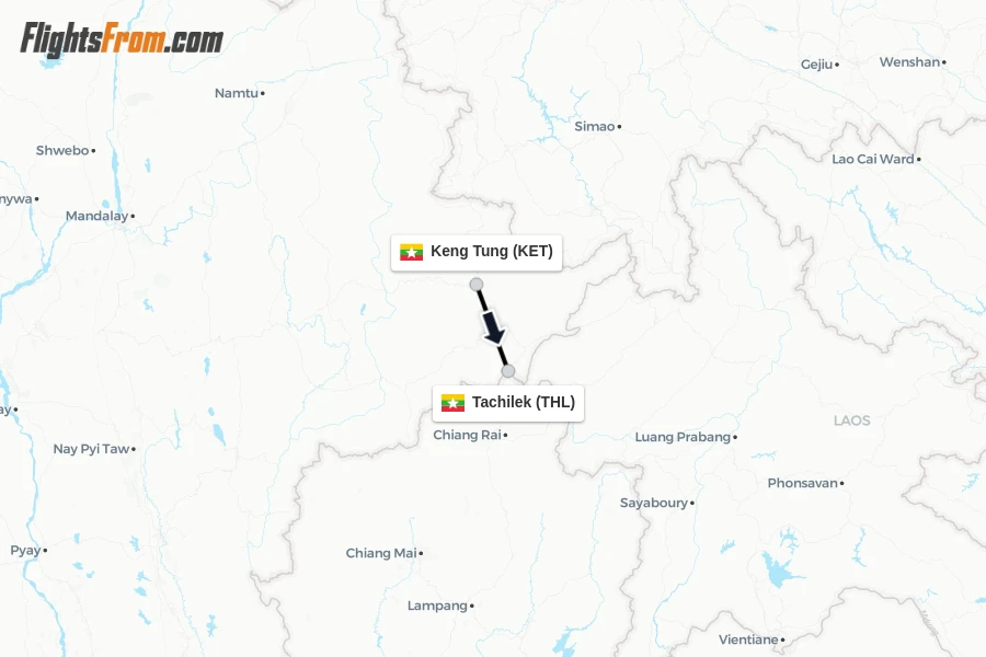 Flights from Keng Tung to Tachilek route map