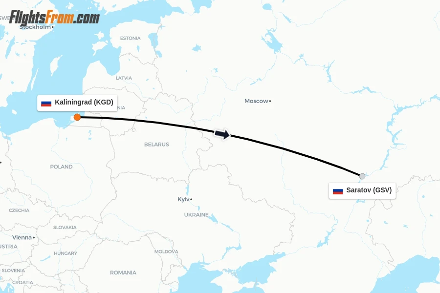 Flights from Kaliningrad to Saratov route map