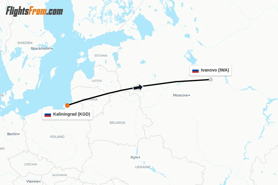 Flights from Kaliningrad to Ivanovo route map