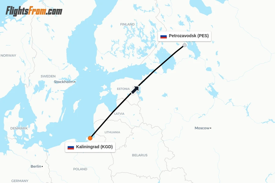 Flights from Kaliningrad to Petrozavodsk route map